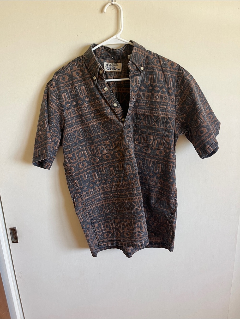 Vintage reyn spooner Black & Brown Patterned Short-Sleeve Button-Down Shirt